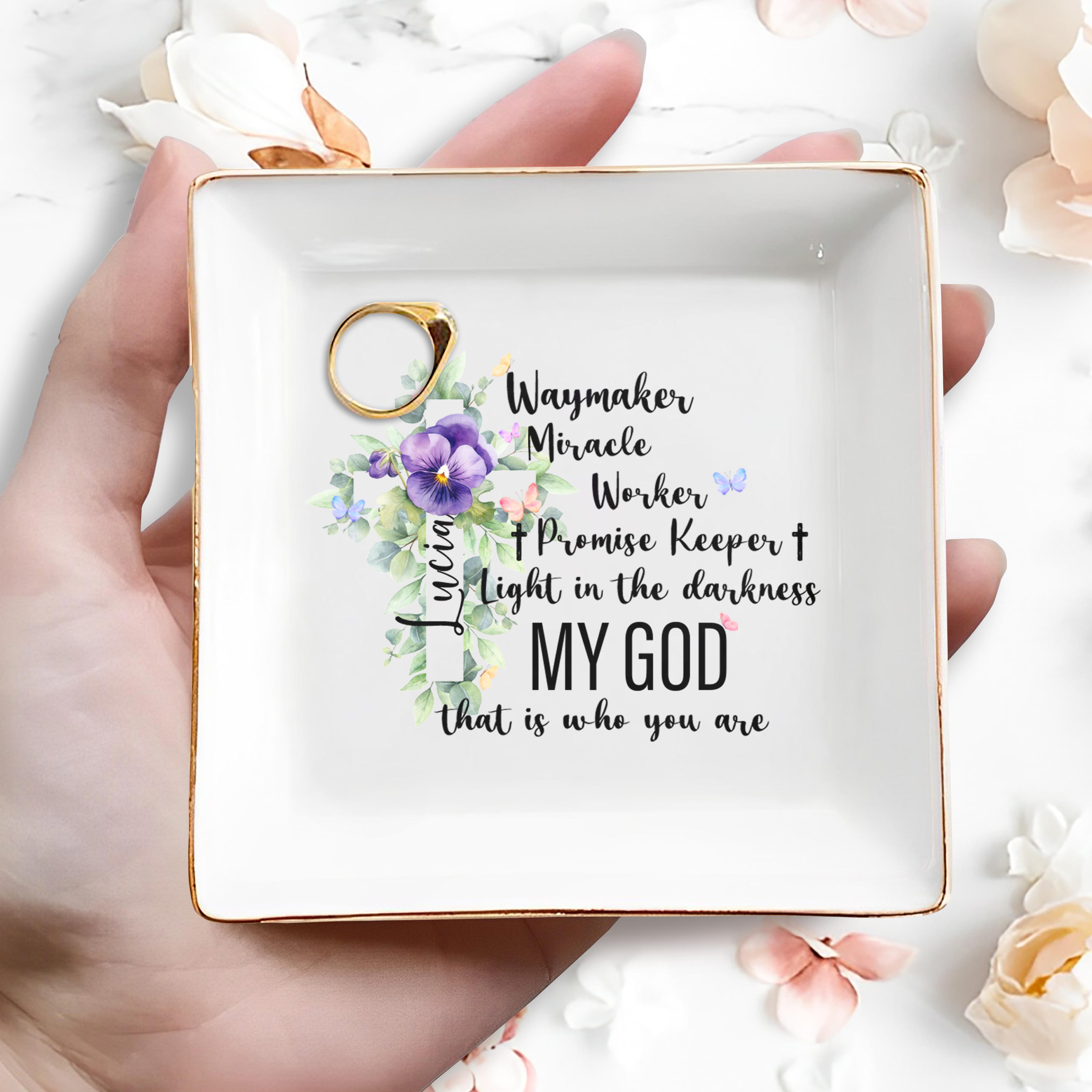 Waymaker Miracle Worker Promise Keeper Light In The Darkness - Personalized Custom Jewelry Dish - FTH031_SCRD