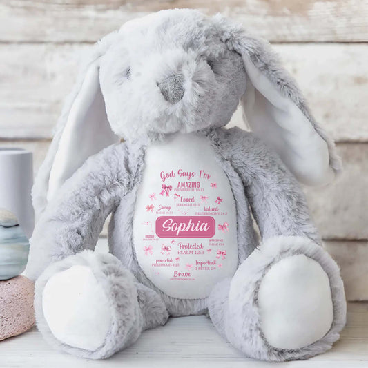 God Says I'm Amazing, Loved, Protected, Precious Bunny With Stars - Personalized Stuffed Bunny - FTH034_BUN