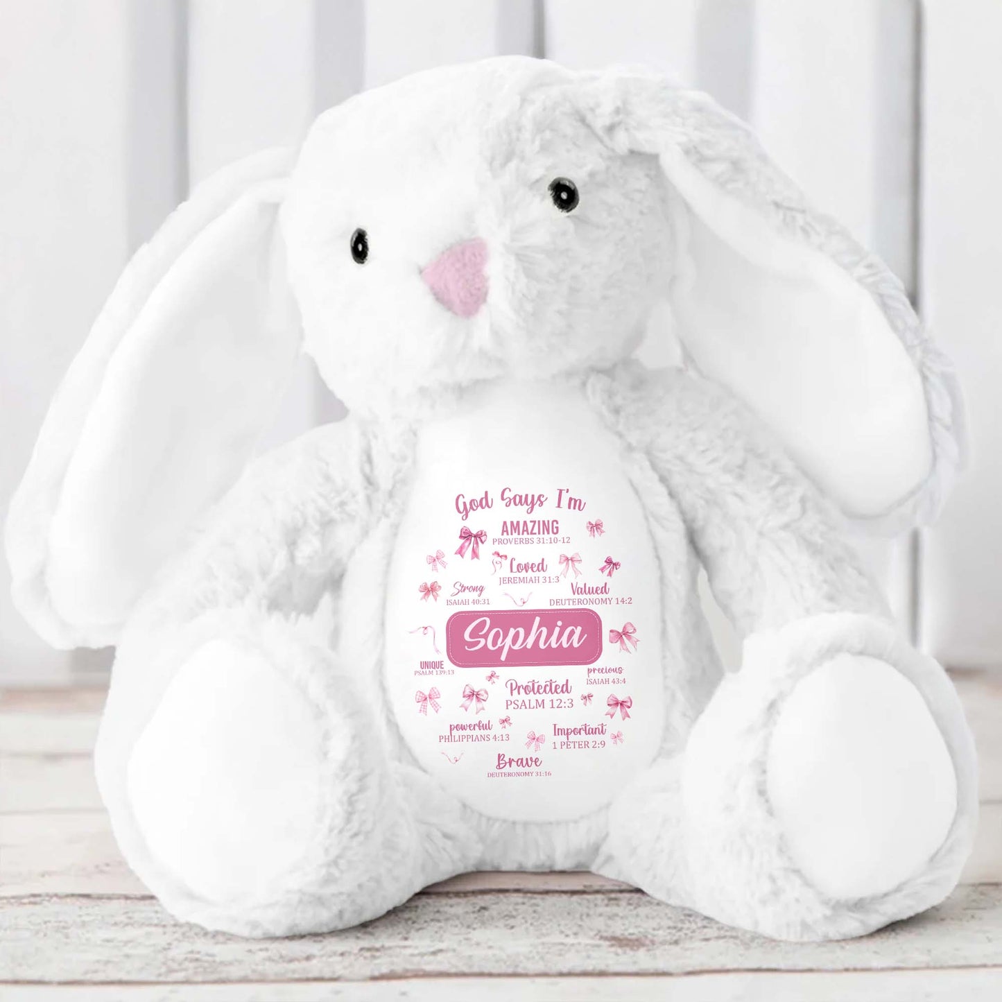 God Says I'm Amazing, Loved, Protected, Precious Bunny With Stars - Personalized Stuffed Bunny - FTH034_BUN