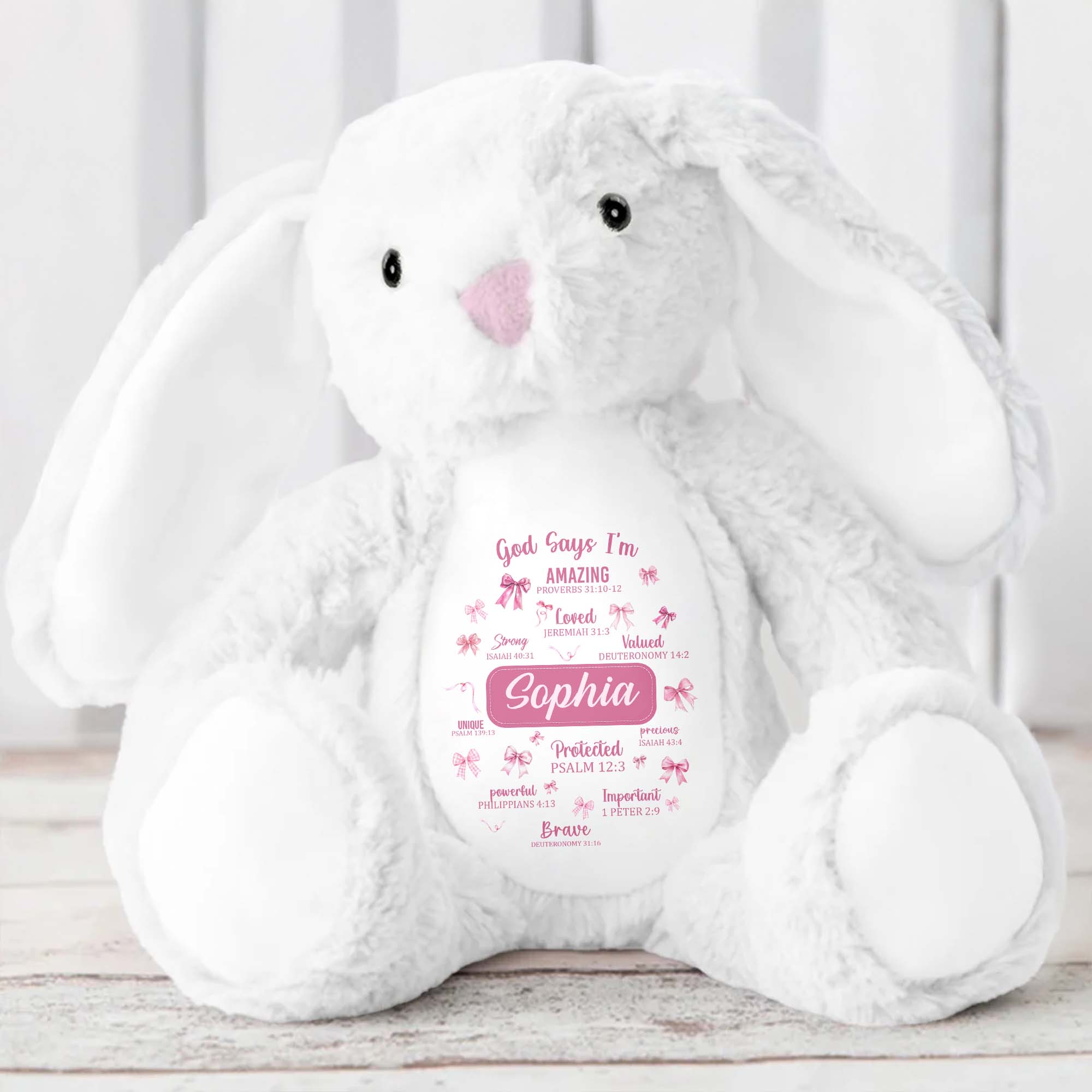God Says I'm Amazing, Loved, Protected, Precious Bunny With Stars - Personalized Stuffed Bunny - FTH034_BUN