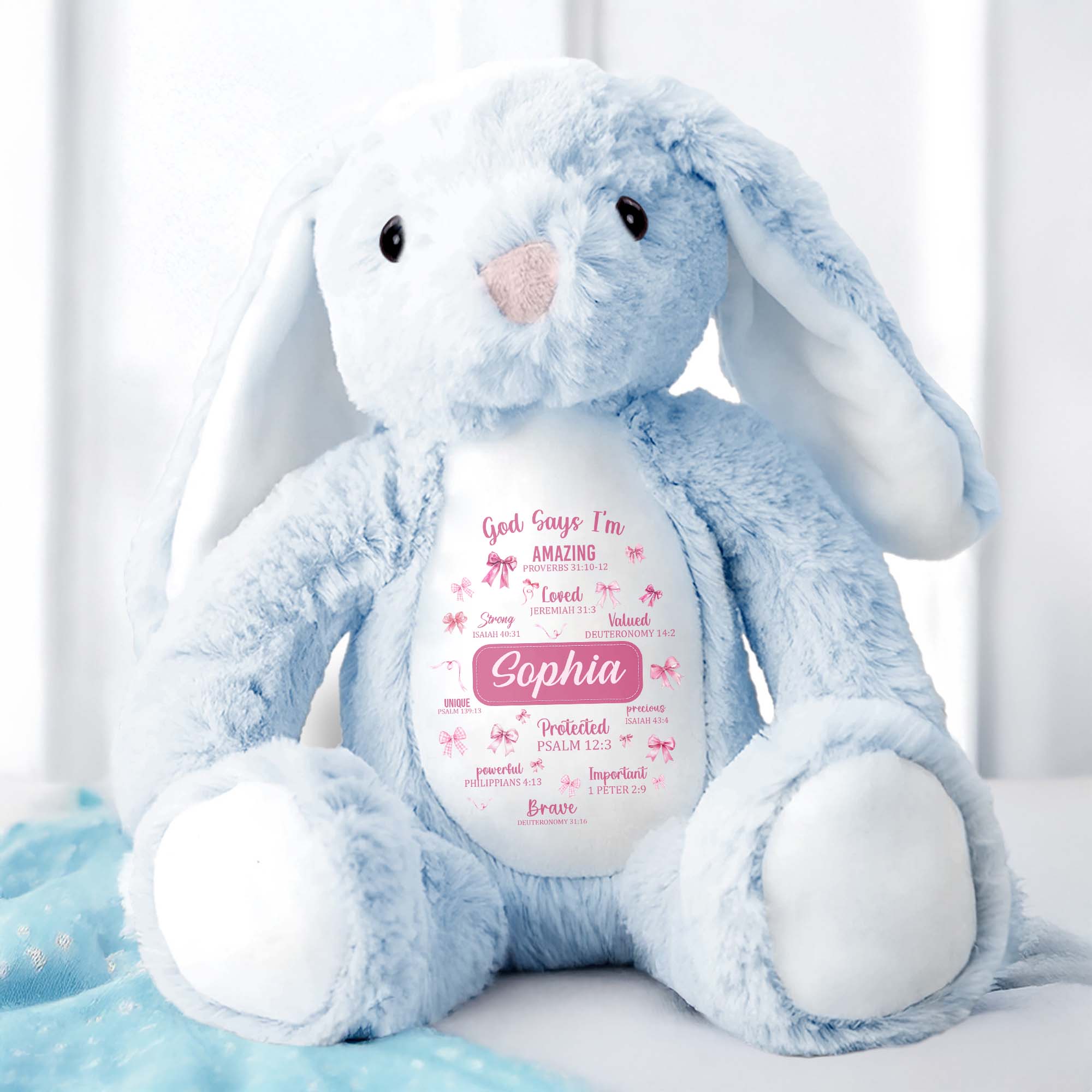 God Says I'm Amazing, Loved, Protected, Precious Bunny With Stars - Personalized Stuffed Bunny - FTH034_BUN