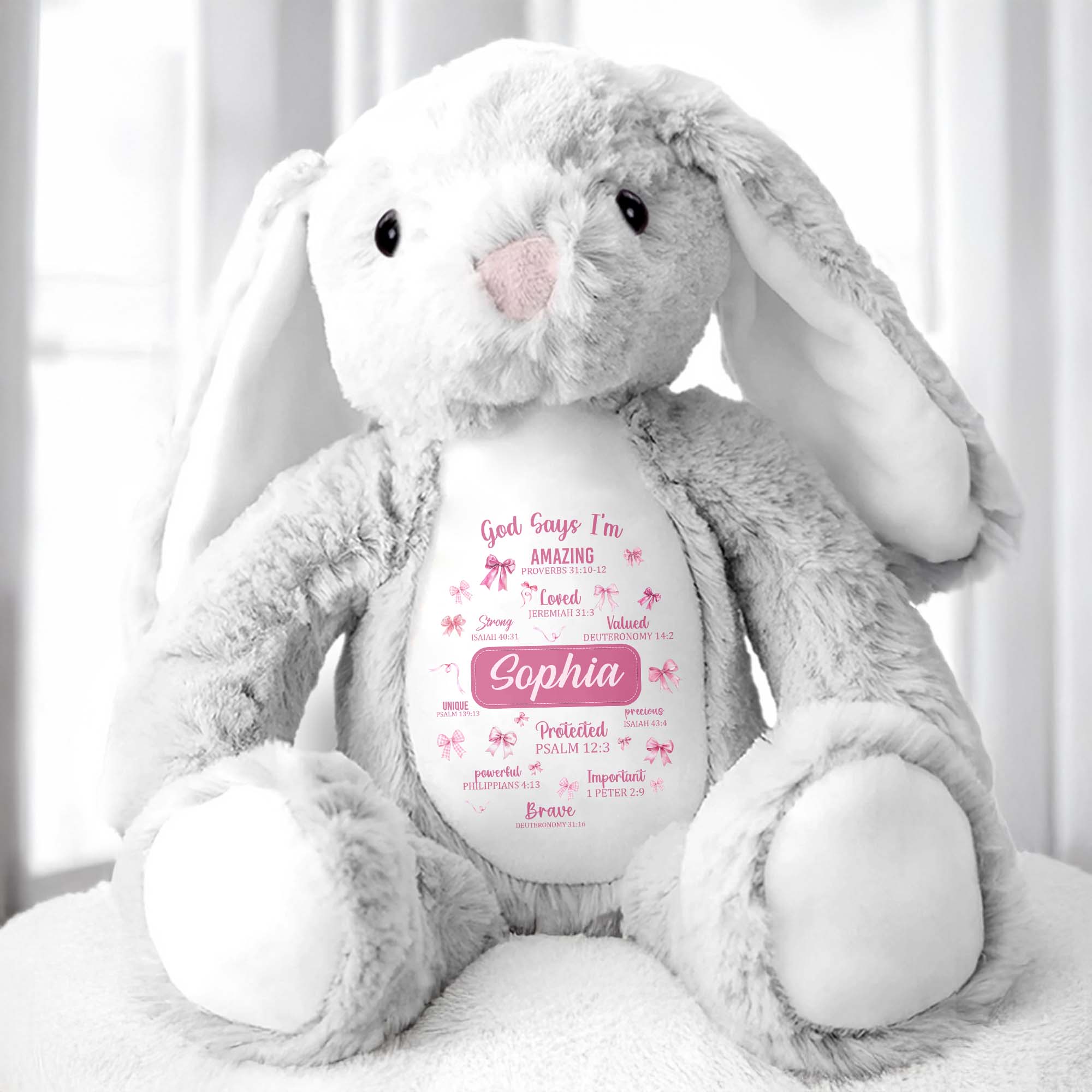 God Says I'm Amazing, Loved, Protected, Precious Bunny With Stars - Personalized Stuffed Bunny - FTH034_BUN