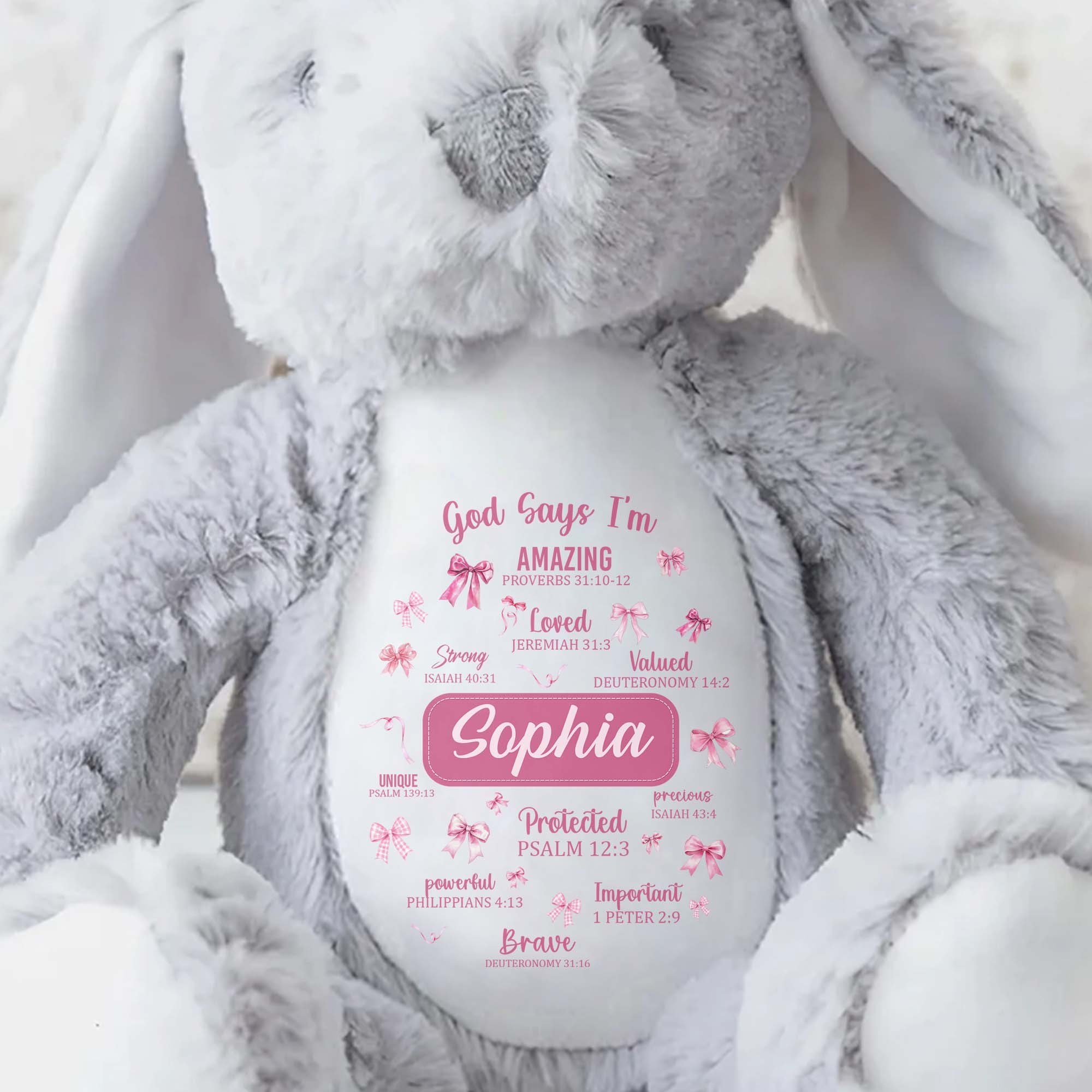God Says I'm Amazing, Loved, Protected, Precious Bunny With Stars - Personalized Stuffed Bunny - FTH034_BUN