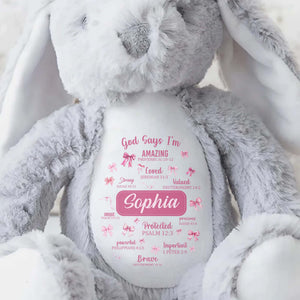 God Says I'm Amazing, Loved, Protected, Precious Bunny With Stars - Personalized Stuffed Bunny - FTH034_BUN