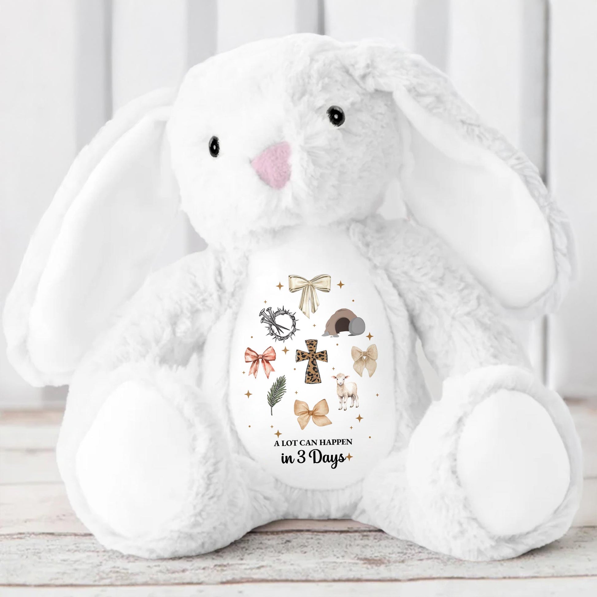 A Lot Can Happen In 3 Days, Cross and Doves - Personalized Stuffed Bunny - FTH039_BUN