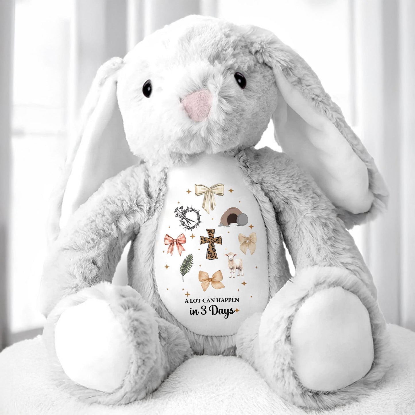 A Lot Can Happen In 3 Days, Cross and Doves - Personalized Stuffed Bunny - FTH039_BUN