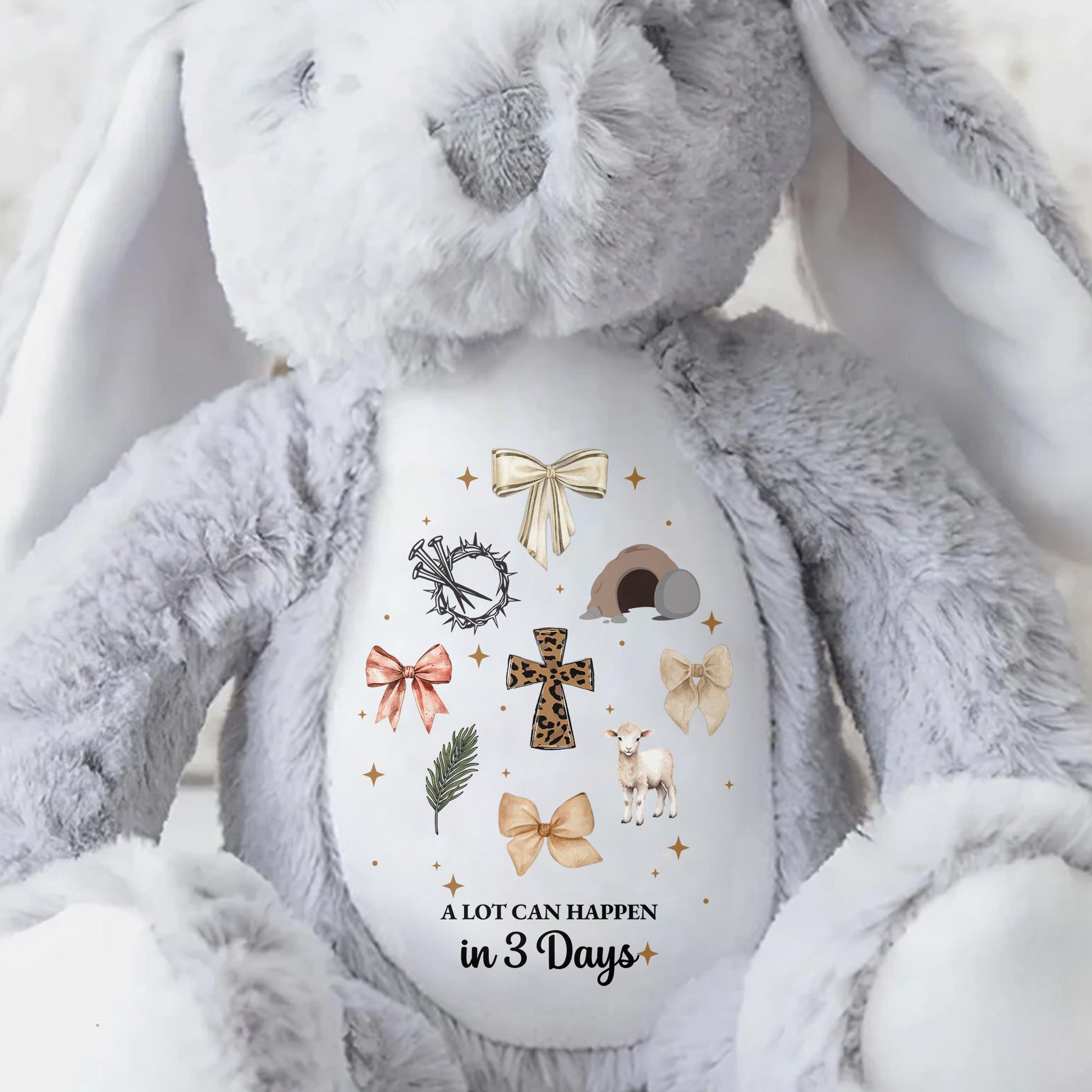 A Lot Can Happen In 3 Days, Cross and Doves - Personalized Stuffed Bunny - FTH039_BUN