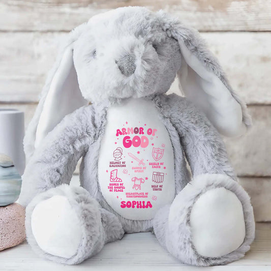 Armor Of God, Helmet Of Salvation, Sword Of Spirit, Shield Of Faith, Shoes Of Gospel Of Peace, Breastplate Of Righteousness, Belt Of Truth - Personalized Stuffed Bunny - FTH040_BUN