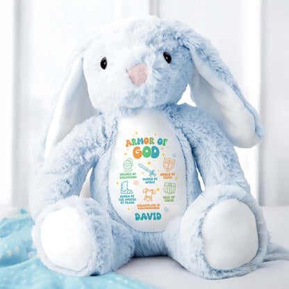 Armor Of God, Helmet Of Salvation, Sword Of Spirit, Shield Of Faith, Shoes Of Gospel Of Peace, Breastplate Of Righteousness, Belt Of Truth - Personalized Stuffed Bunny - FTH040_BUN