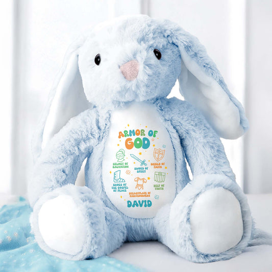 Armor Of God, Helmet Of Salvation, Sword Of Spirit, Shield Of Faith, Shoes Of Gospel Of Peace, Breastplate Of Righteousness, Belt Of Truth - Personalized Stuffed Bunny - FTH040_BUN