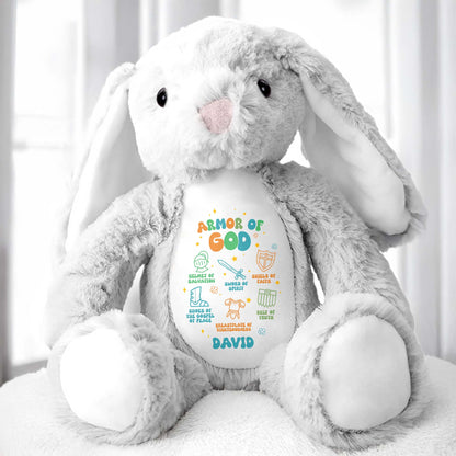 Armor Of God, Helmet Of Salvation, Sword Of Spirit, Shield Of Faith, Shoes Of Gospel Of Peace, Breastplate Of Righteousness, Belt Of Truth - Personalized Stuffed Bunny - FTH040_BUN