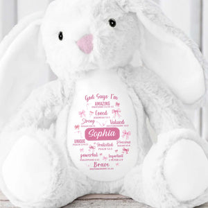 God Says I'm Amazing Loved Strong, Religious Symbols Bunny - Personalized Stuffed Bunny - FTH041_BUN