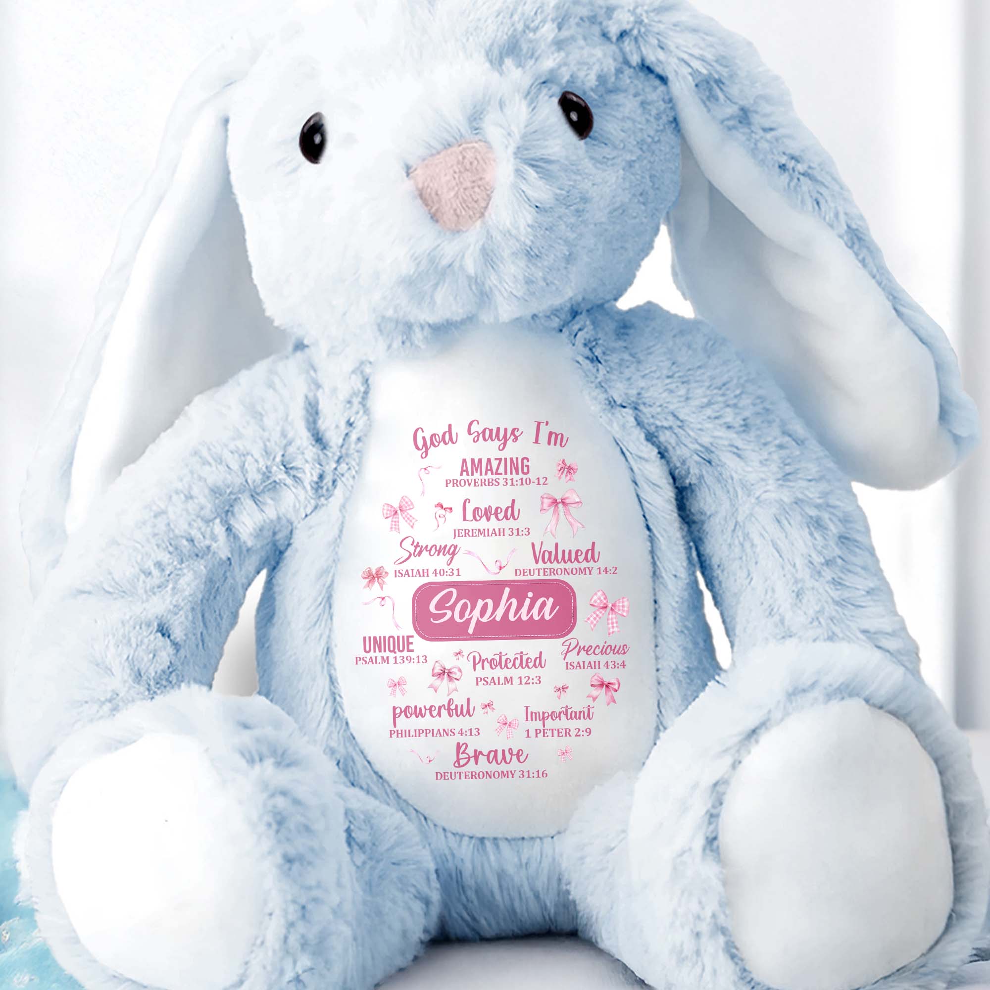 God Says I'm Amazing Loved Strong, Religious Symbols Bunny - Personalized Stuffed Bunny - FTH041_BUN