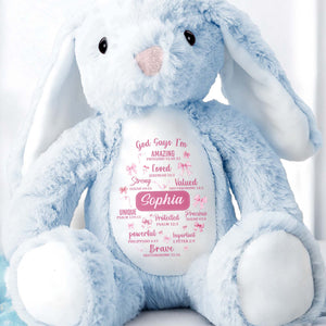 God Says I'm Amazing Loved Strong, Religious Symbols Bunny - Personalized Stuffed Bunny - FTH041_BUN