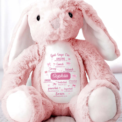 God Says I'm Amazing Loved Strong, Religious Symbols Bunny - Personalized Stuffed Bunny - FTH041_BUN