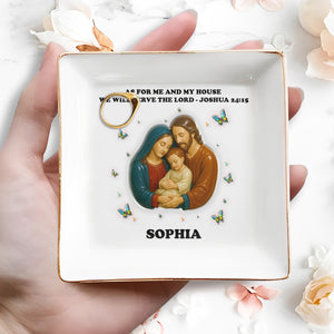 As For Me And My House We Will Serve The Lord, Holy Family and Butterflies - Personalized Custom Jewelry Dish, Square Ceramic Dish - FTH046_SCRD