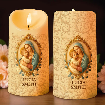 Celebrate Your Faith, Religious Iconography and Floral Patterns - Personalized Custom LED Candle - FTH054_LECA
