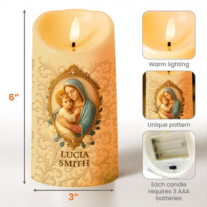 Celebrate Your Faith, Religious Iconography and Floral Patterns - Personalized Custom LED Candle - FTH054_LECA