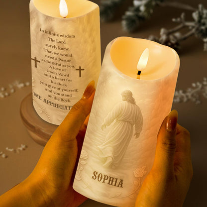 In Infinite Wisdom The Lord, Cross and Religious Figure - Personalized Custom LED Candle - FTH056_LECA
