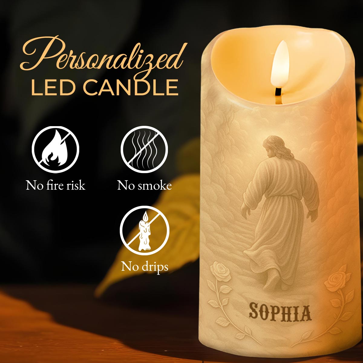 In Infinite Wisdom The Lord, Cross and Religious Figure - Personalized Custom LED Candle - FTH056_LECA