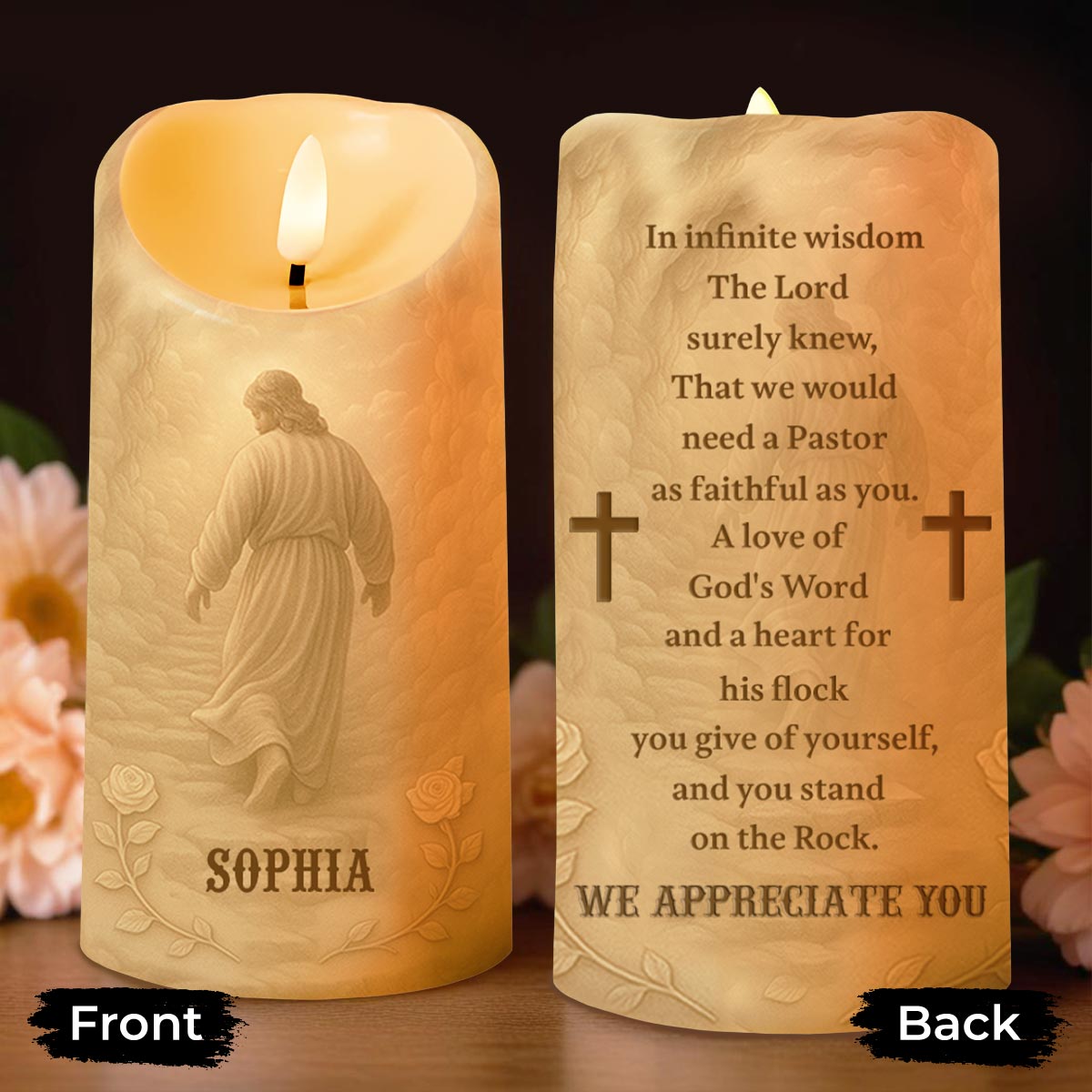 In Infinite Wisdom The Lord, Cross and Religious Figure - Personalized Custom LED Candle - FTH056_LECA