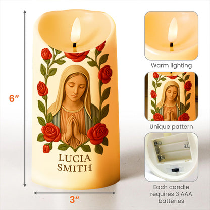 Customize This Beautiful Candle With Virgin Mary And Roses - Personalized Custom LED Candle - FTH087_LECA