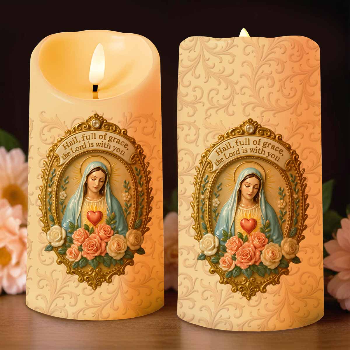 Hail Full Of Grace The Lord Is With You Virgin Mary LED Candle - Personalized Custom LED Candle - FTH088_LECA