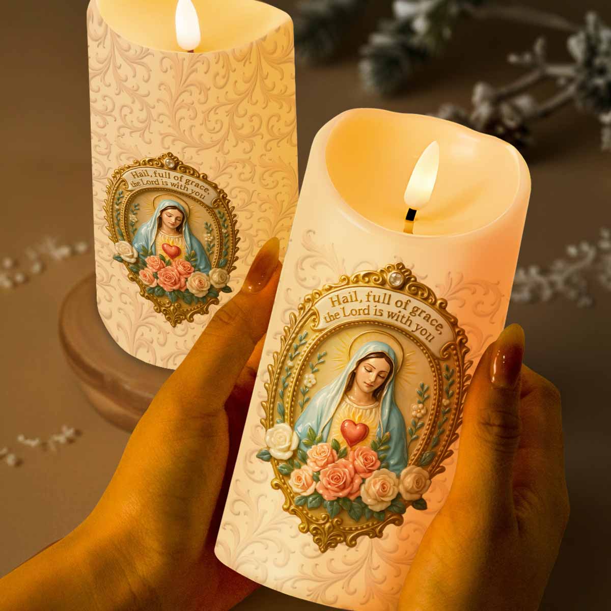 Hail Full Of Grace The Lord Is With You Virgin Mary LED Candle - Personalized Custom LED Candle - FTH088_LECA