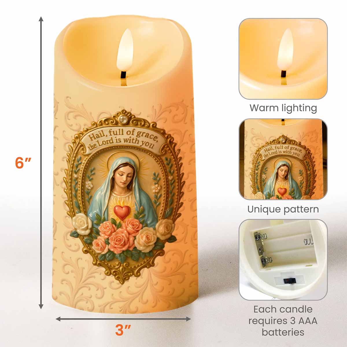 Hail Full Of Grace The Lord Is With You Virgin Mary LED Candle - Personalized Custom LED Candle - FTH088_LECA