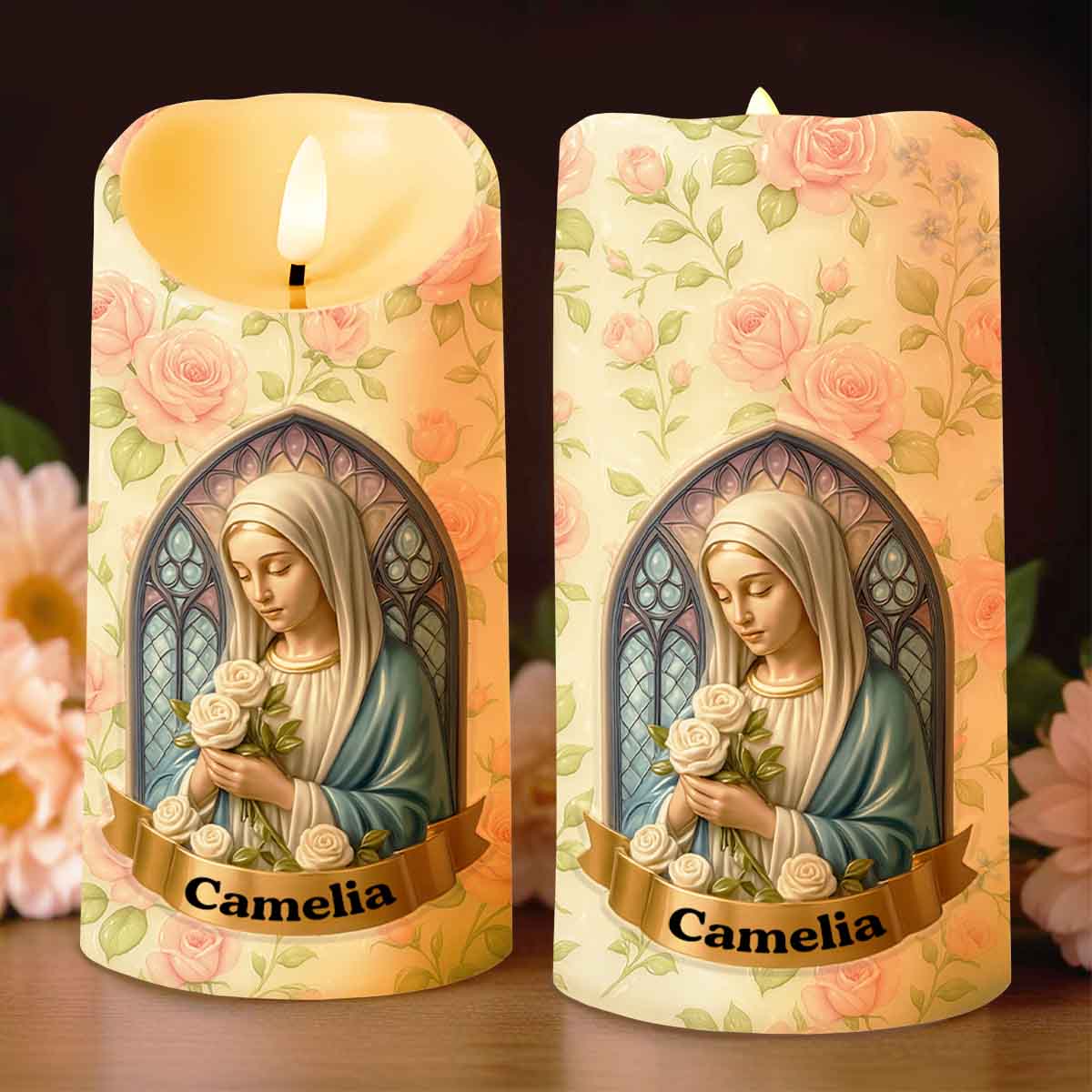 Tranquil Beauty Of Faith And Roses - Personalized Custom LED Candle - FTH089_LECA