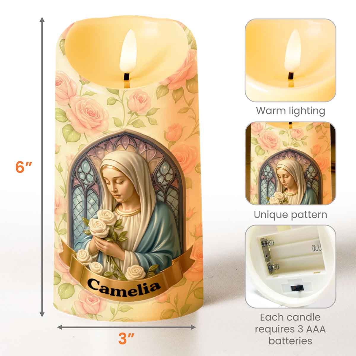Tranquil Beauty Of Faith And Roses - Personalized Custom LED Candle - FTH089_LECA