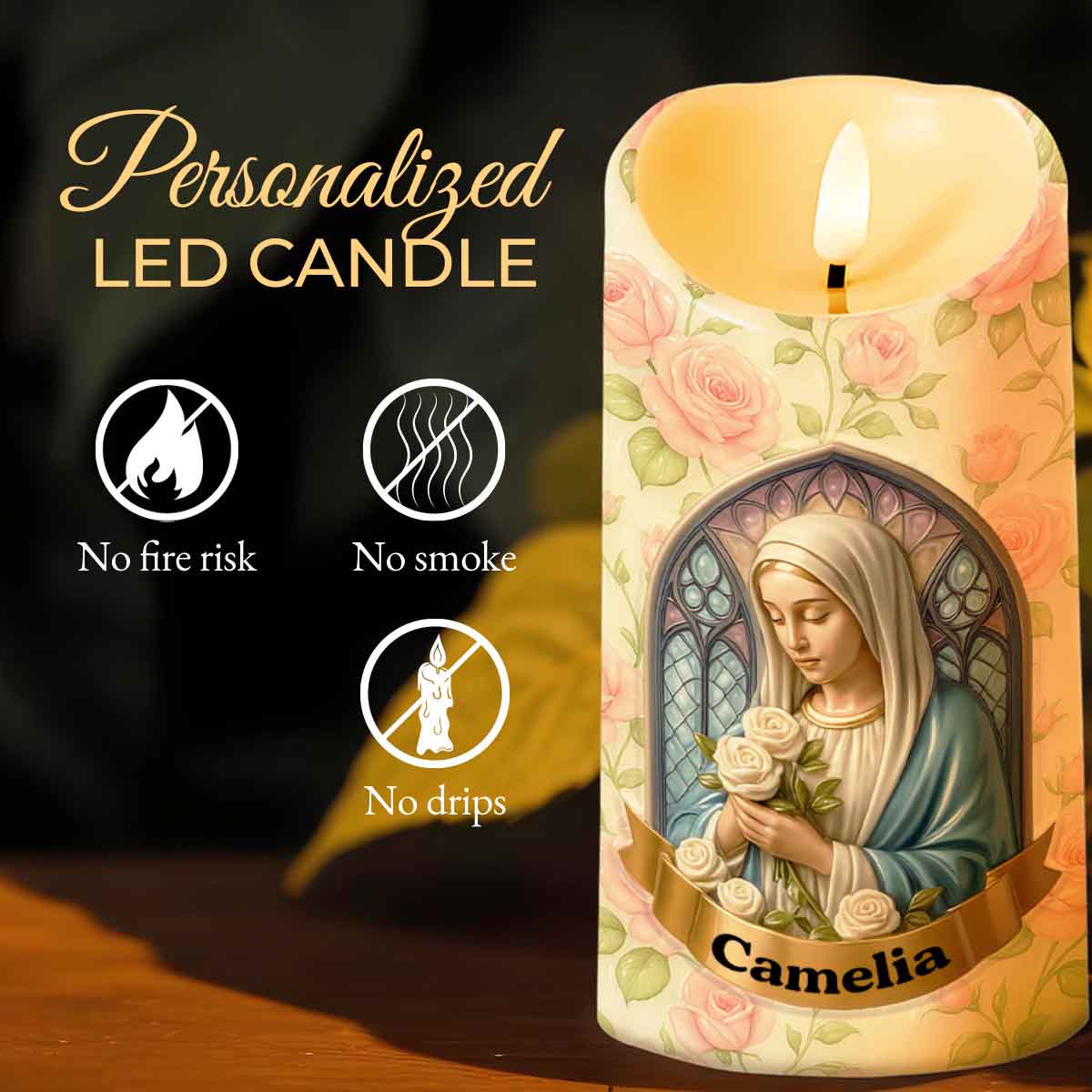 Tranquil Beauty Of Faith And Roses - Personalized Custom LED Candle - FTH089_LECA