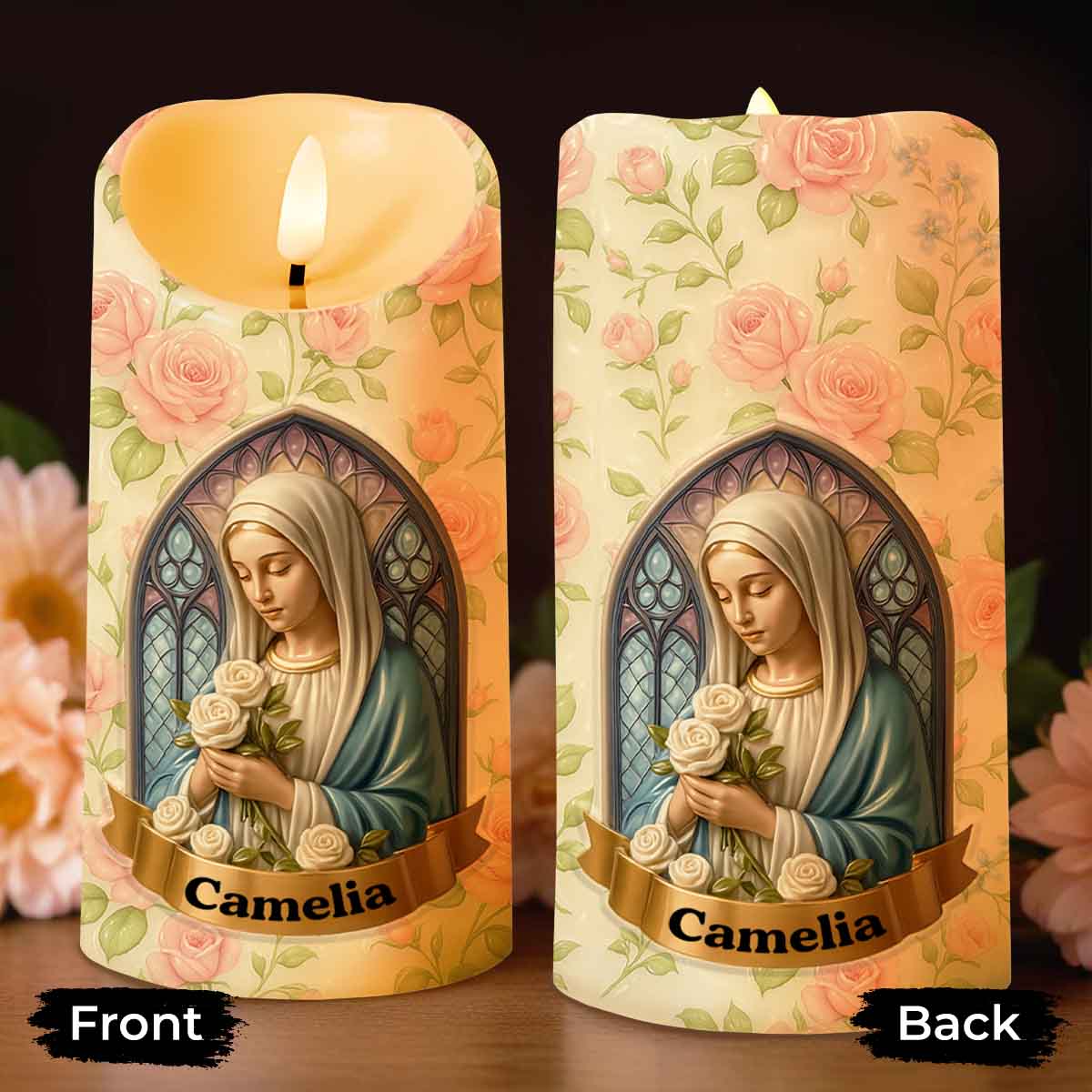 Tranquil Beauty Of Faith And Roses - Personalized Custom LED Candle - FTH089_LECA