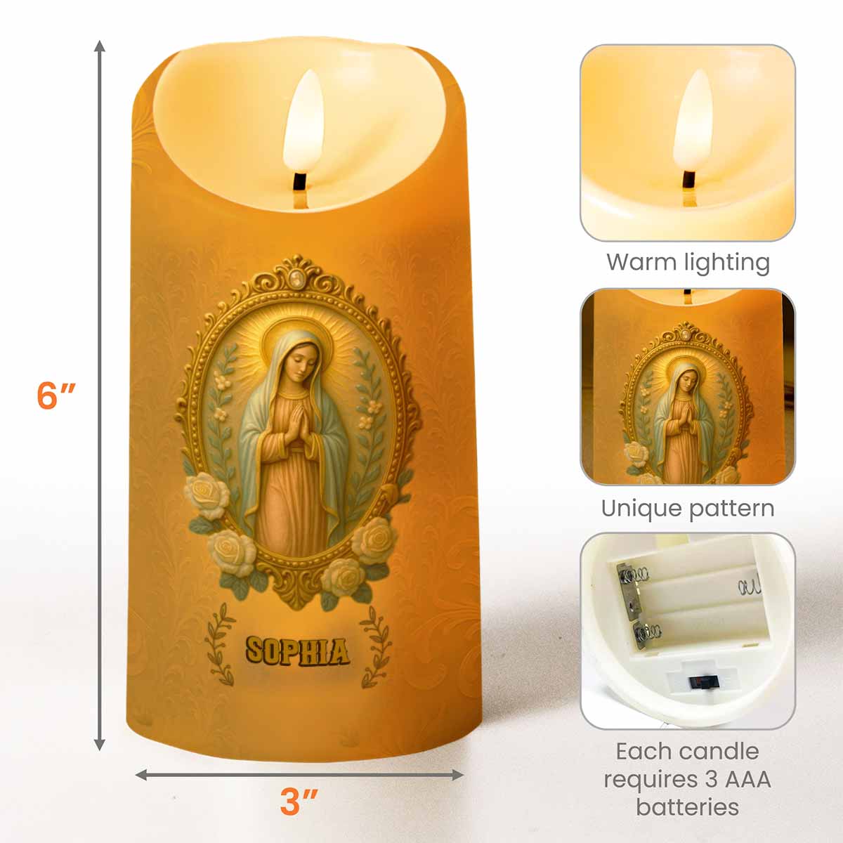 Inscribing Your Faith With Grace And Roses - Personalized Custom LED Candle - FTH090_LECA