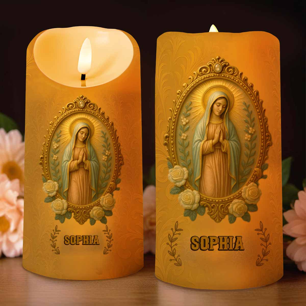 Inscribing Your Faith With Grace And Roses - Personalized Custom LED Candle - FTH090_LECA