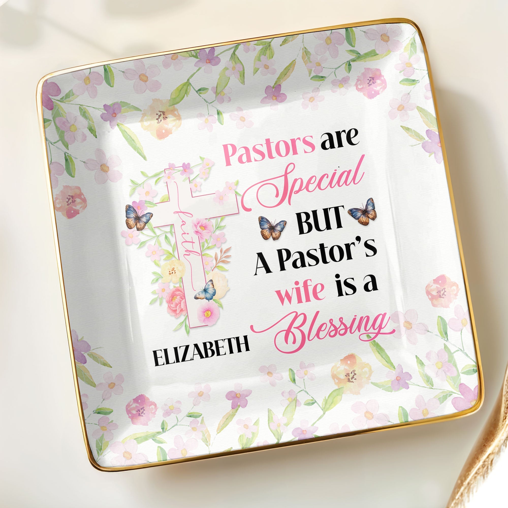 Pastors Are Special But A Pastor's Wife Is A Blessing - Personalized Custom Jewelry Dish, Ceramic Dish, Square Shape - FTH102_SCRF