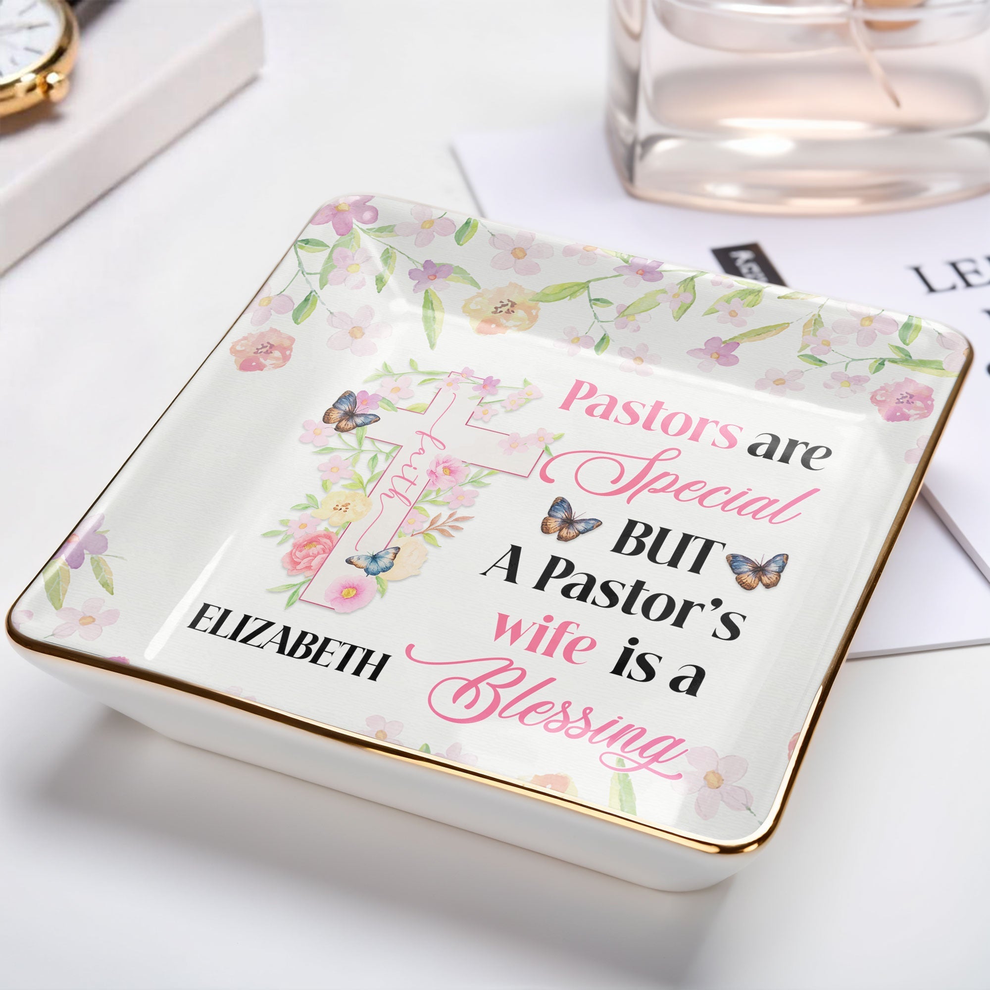 Pastors Are Special But A Pastor's Wife Is A Blessing - Personalized Custom Jewelry Dish, Ceramic Dish, Square Shape - FTH102_SCRF