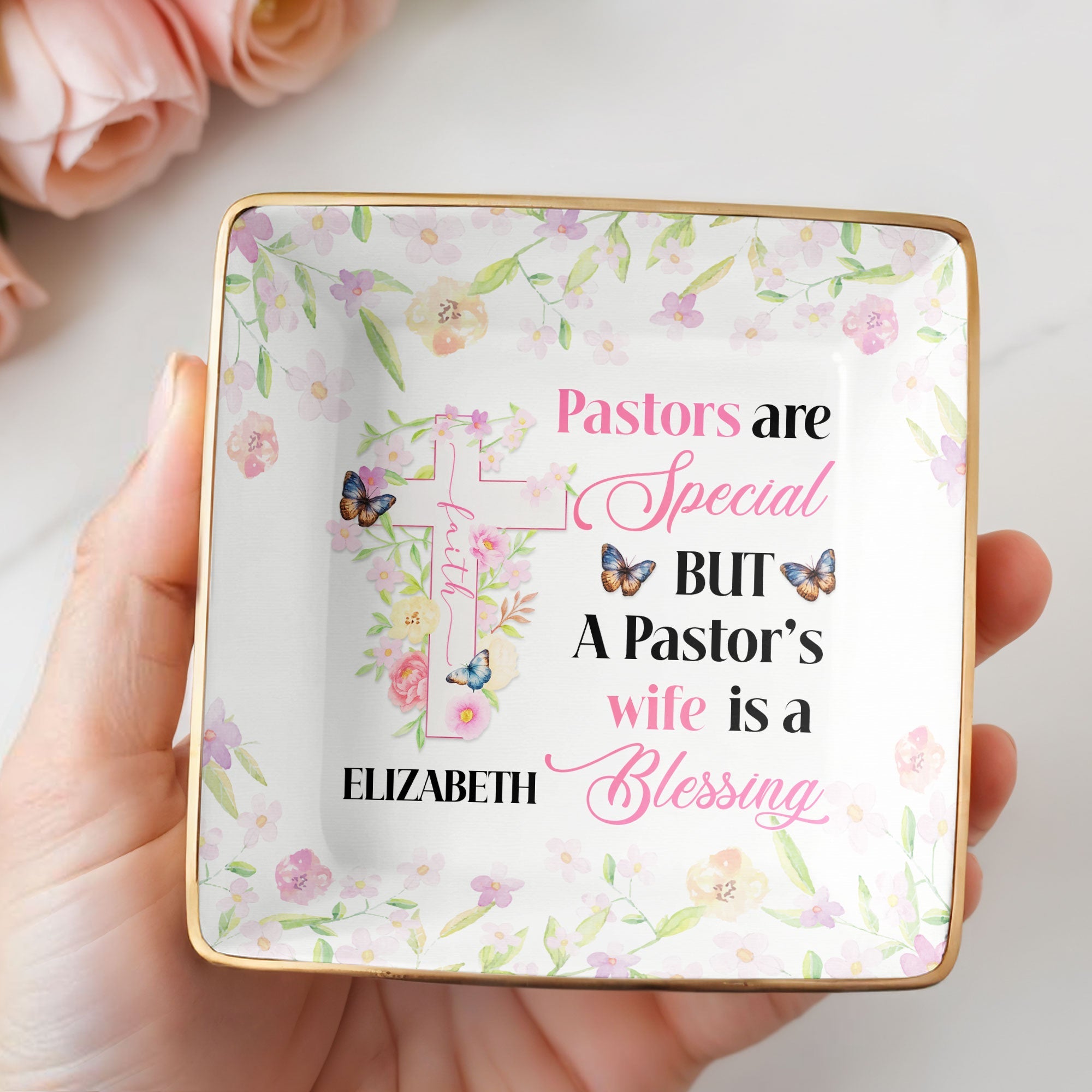 Pastors Are Special But A Pastor's Wife Is A Blessing - Personalized Custom Jewelry Dish, Ceramic Dish, Square Shape - FTH102_SCRF