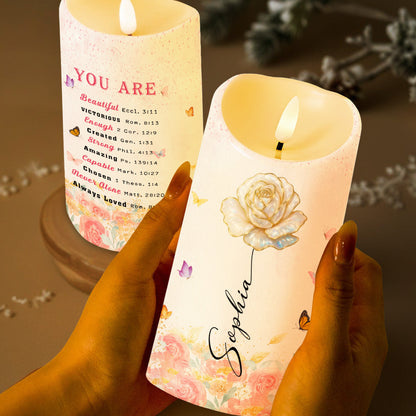 You Are Beautiful, Victorious, Enough, Rose And Butterflies - Personalized Custom LED Candle - FTH103_LECA