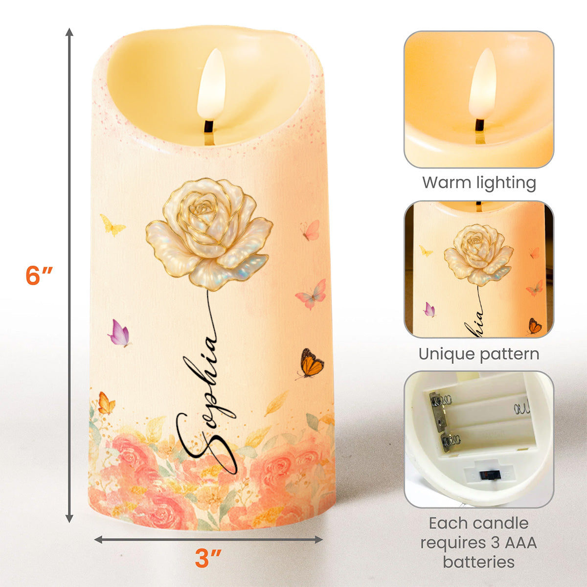 You Are Beautiful, Victorious, Enough, Rose And Butterflies - Personalized Custom LED Candle - FTH103_LECA