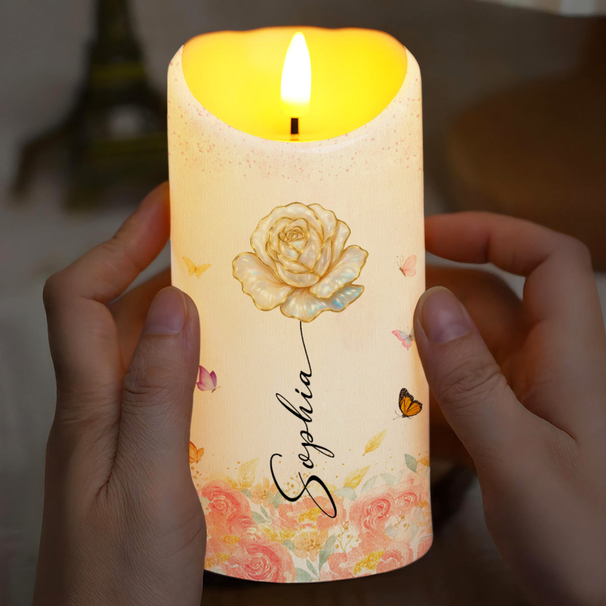 You Are Beautiful, Victorious, Enough, Rose And Butterflies - Personalized Custom LED Candle - FTH103_LECA
