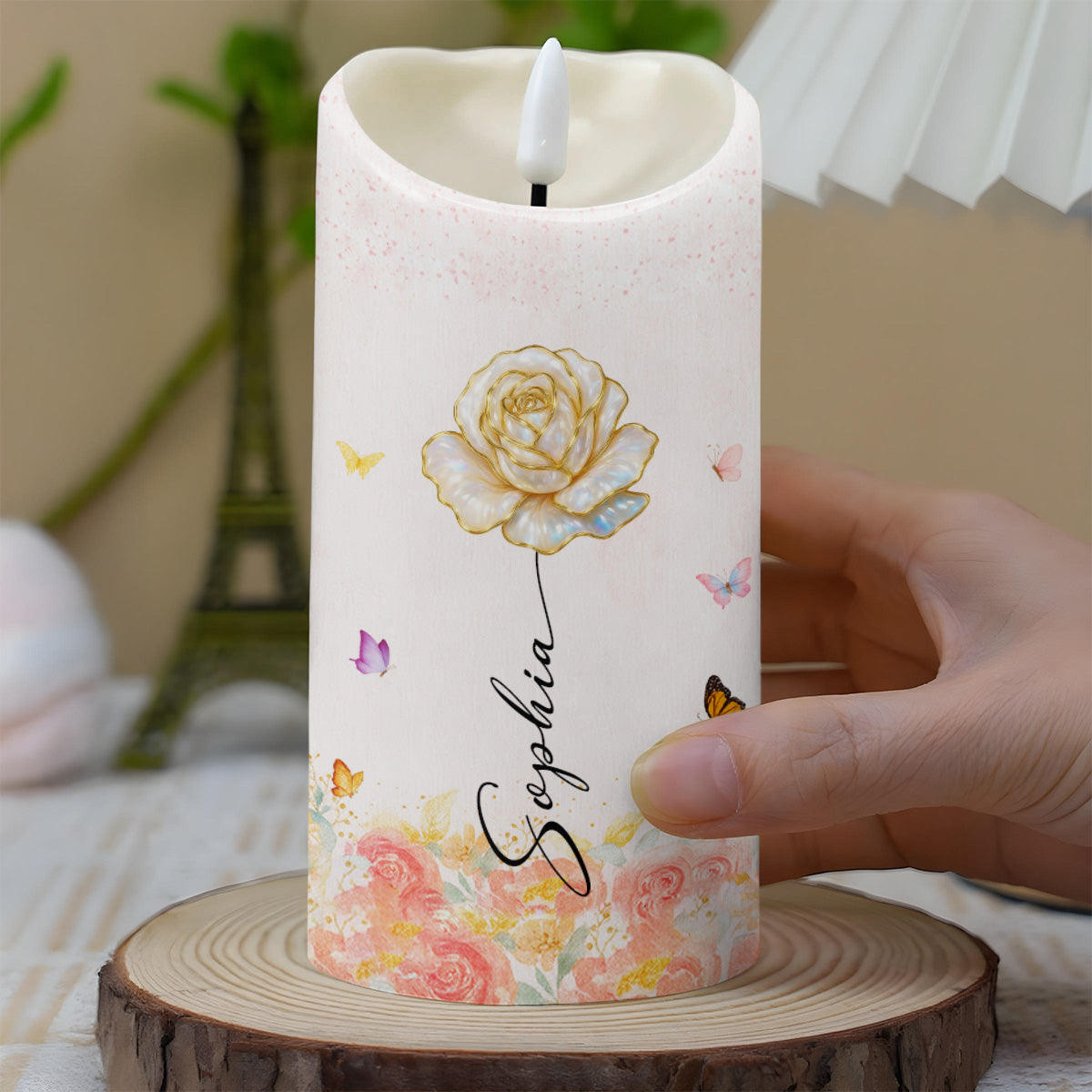 You Are Beautiful, Victorious, Enough, Rose And Butterflies - Personalized Custom LED Candle - FTH103_LECA