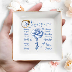 God Says You Are Amazing Strong and Beautiful - Personalized Custom Jewelry Dish, Square Ceramic Dish - FTH107_SCRD