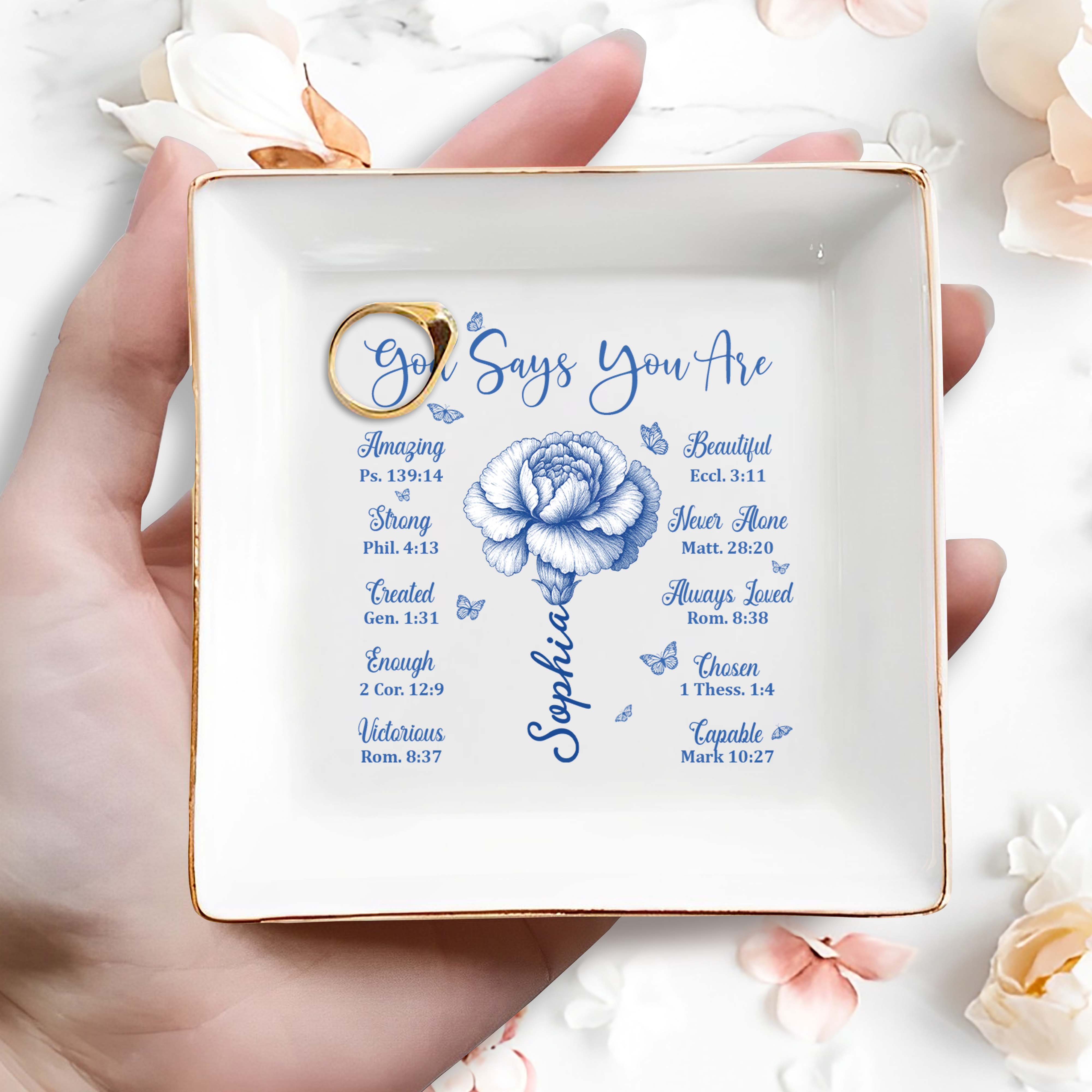 God Says You Are Amazing Strong and Beautiful - Personalized Custom Jewelry Dish, Square Ceramic Dish - FTH107_SCRD