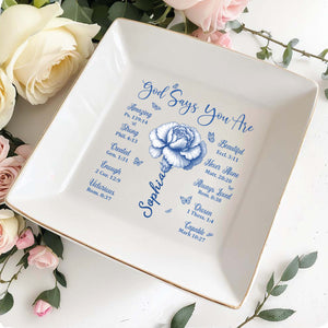 God Says You Are Amazing Strong and Beautiful - Personalized Custom Jewelry Dish, Square Ceramic Dish - FTH107_SCRD