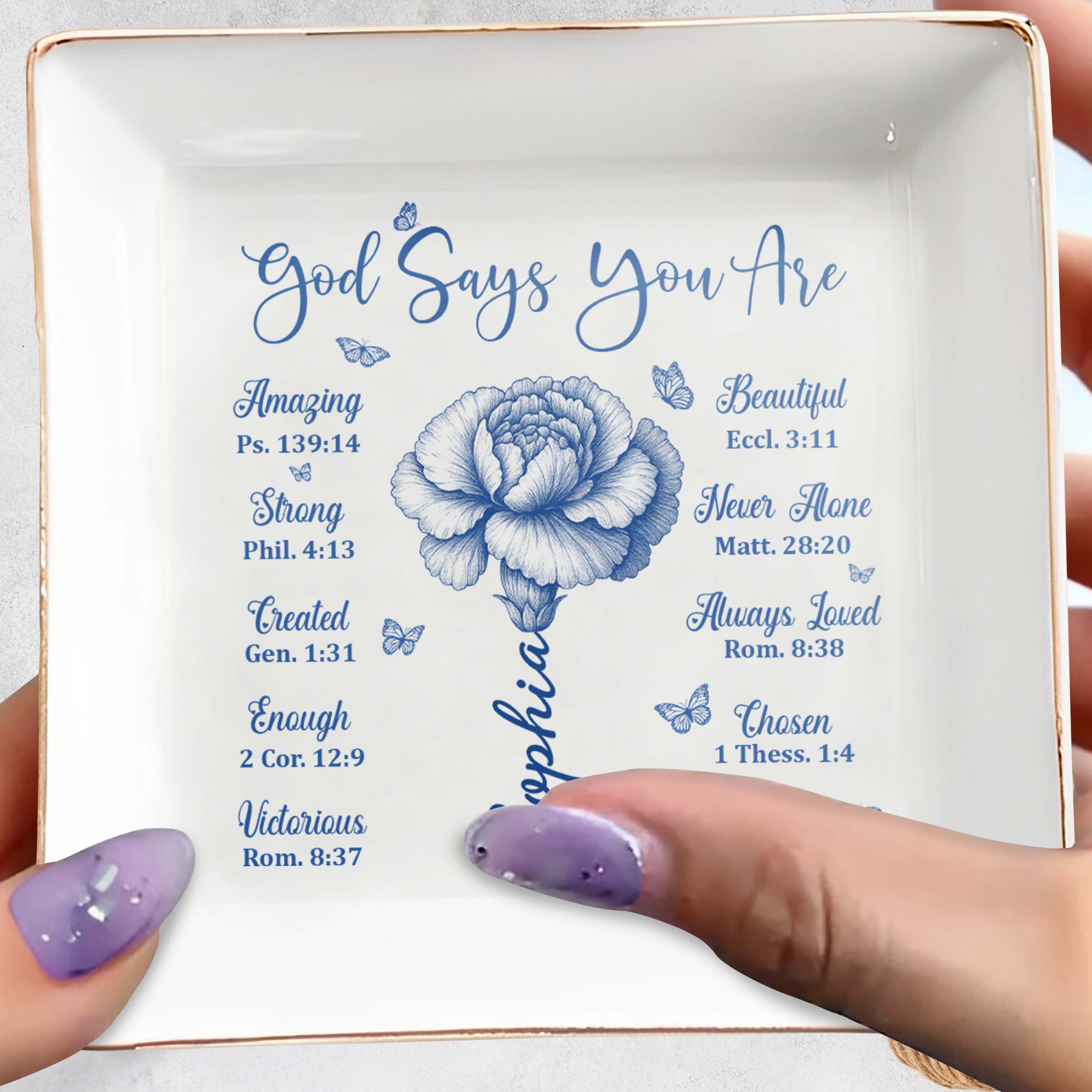 God Says You Are Amazing Strong and Beautiful - Personalized Custom Jewelry Dish, Square Ceramic Dish - FTH107_SCRD