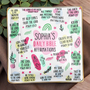 Sophia's Daily Bible Affirmations, Crosses And Hearts - Personalized Custom Jewelry Dish, Ceramic Dish, Square Shape - FTH115_SCRF