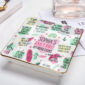 Sophia's Daily Bible Affirmations, Crosses And Hearts - Personalized Custom Jewelry Dish, Ceramic Dish, Square Shape - FTH115_SCRF