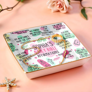 Sophia's Daily Bible Affirmations, Crosses And Hearts - Personalized Custom Jewelry Dish, Ceramic Dish, Square Shape - FTH115_SCRF