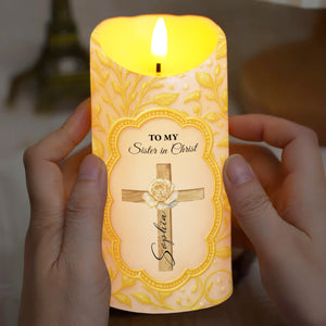 To My Sister in Christ With Cross And Rose Design - Personalized Custom LED Candle - FTH116_LECA